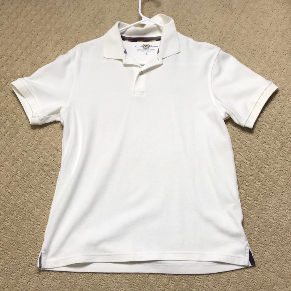 White club room polo shirt.
